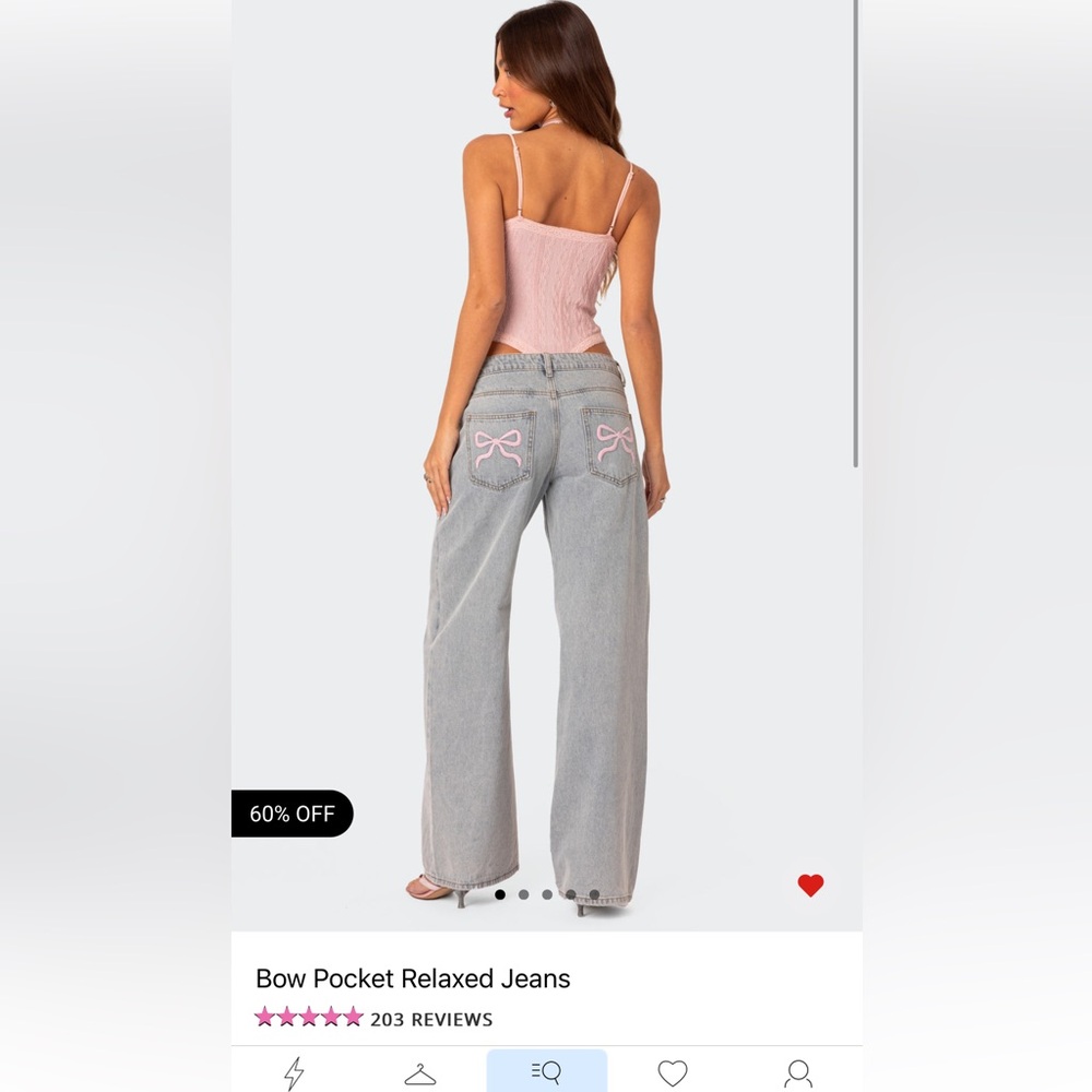 Bow pocket relaxed jeans